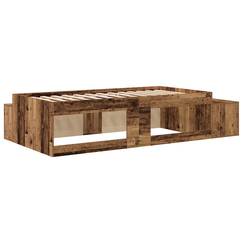 Opbergbedframe met opslag Oud Hout 80 cm Bewerkt hout is nu te koop bij PeponiXL, paradijselijk wonen!