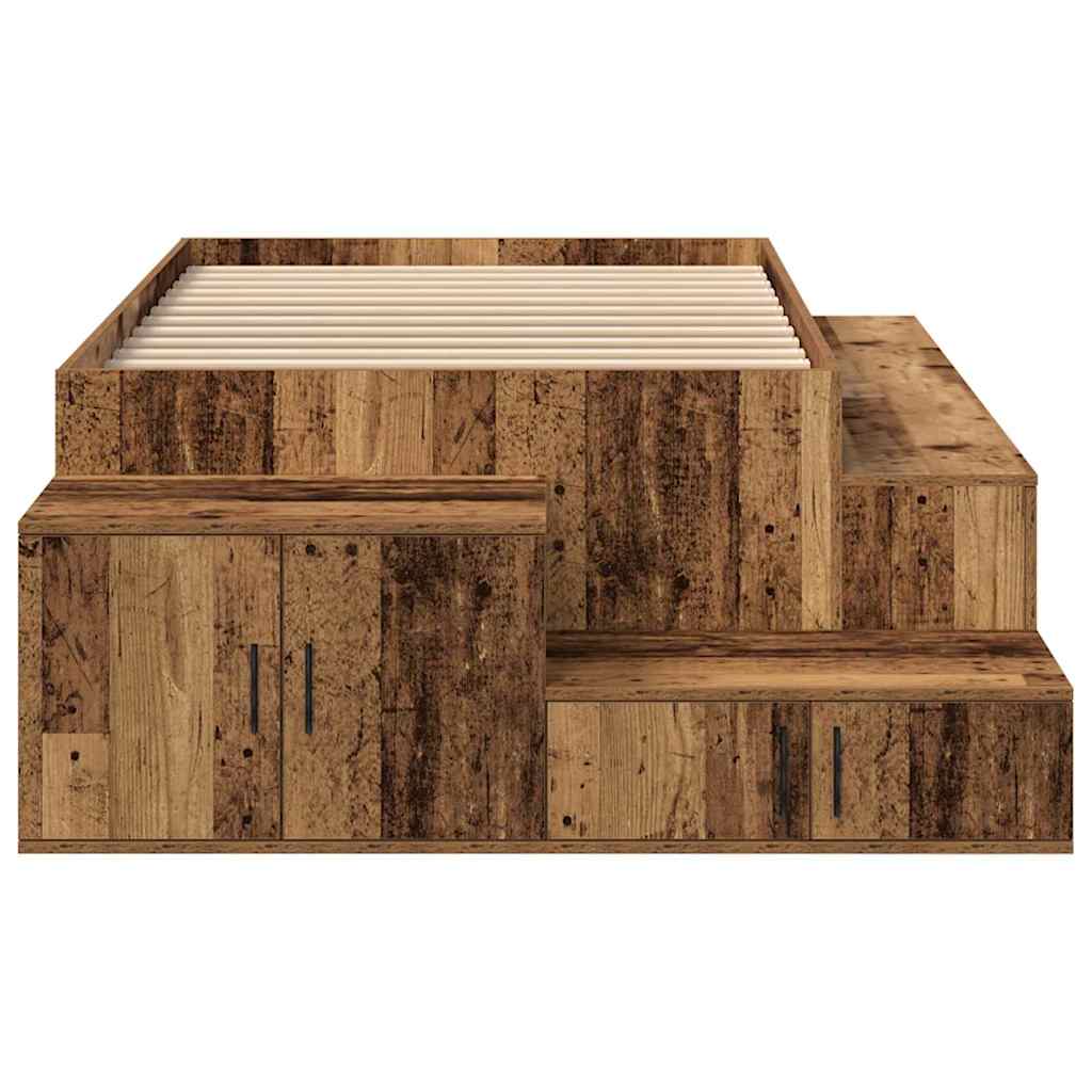 Opbergbedframe met opslag Oud Hout 80 cm Bewerkt hout is nu te koop bij PeponiXL, paradijselijk wonen!