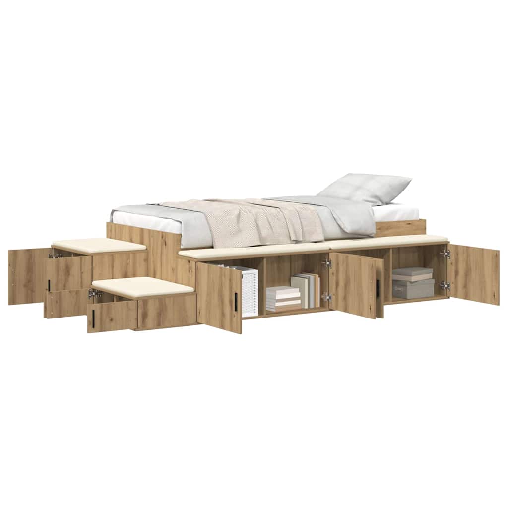 Opbergbedframe met opslag Artisan Eiken 80 cm Bewerkt hout is nu te koop bij PeponiXL, paradijselijk wonen!