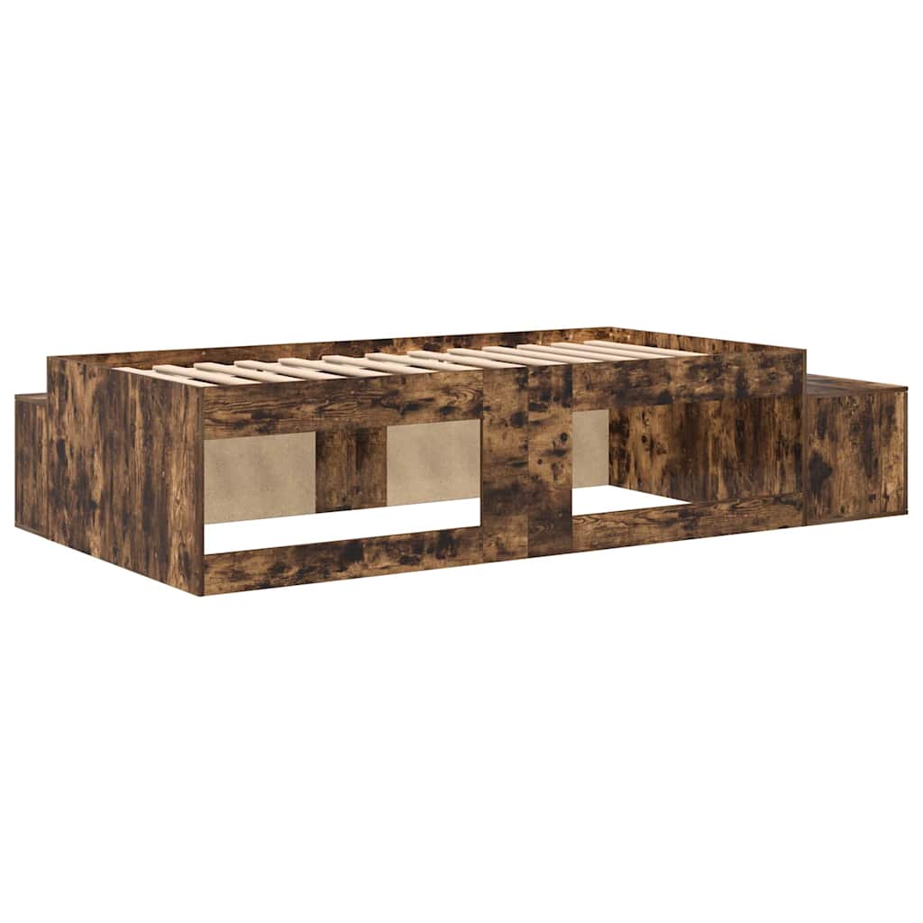 Opbergbedframe met opslag Gerookt eiken 90 cm Bewerkt hout is nu te koop bij PeponiXL, paradijselijk wonen!