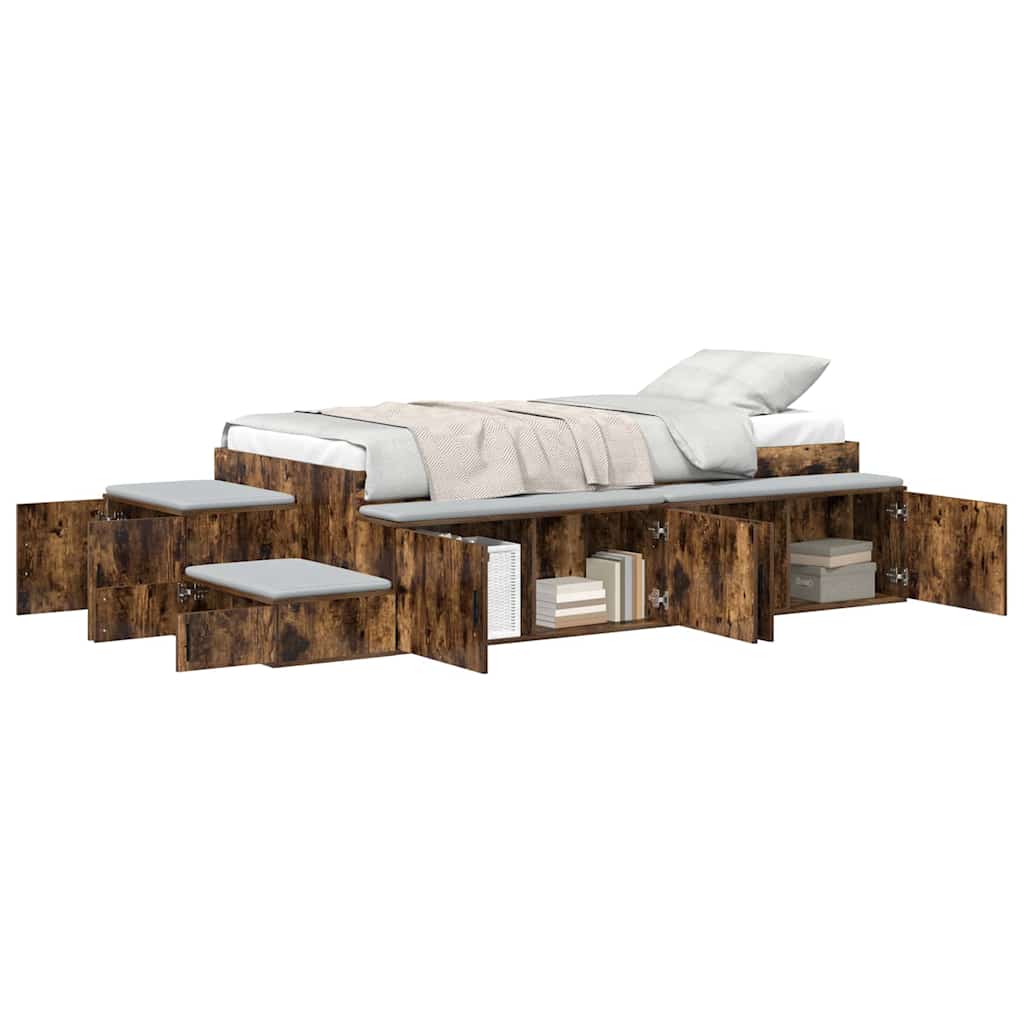 Opbergbedframe met opslag Gerookt eiken 90 cm Bewerkt hout is nu te koop bij PeponiXL, paradijselijk wonen!