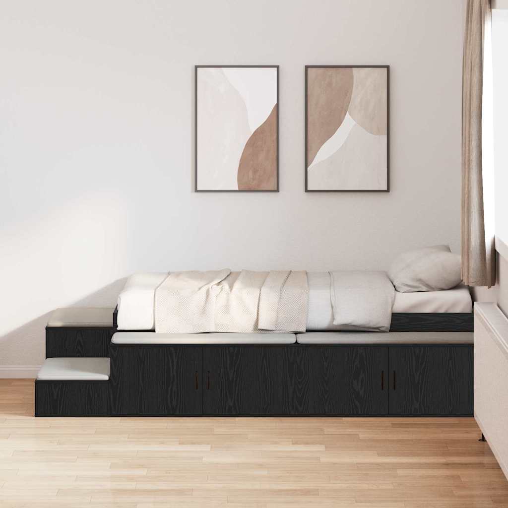 Opbergbedframe Zwart eiken 234 x 103 x 53.5 cm Bewerkt hout is nu te koop bij PeponiXL, paradijselijk wonen!