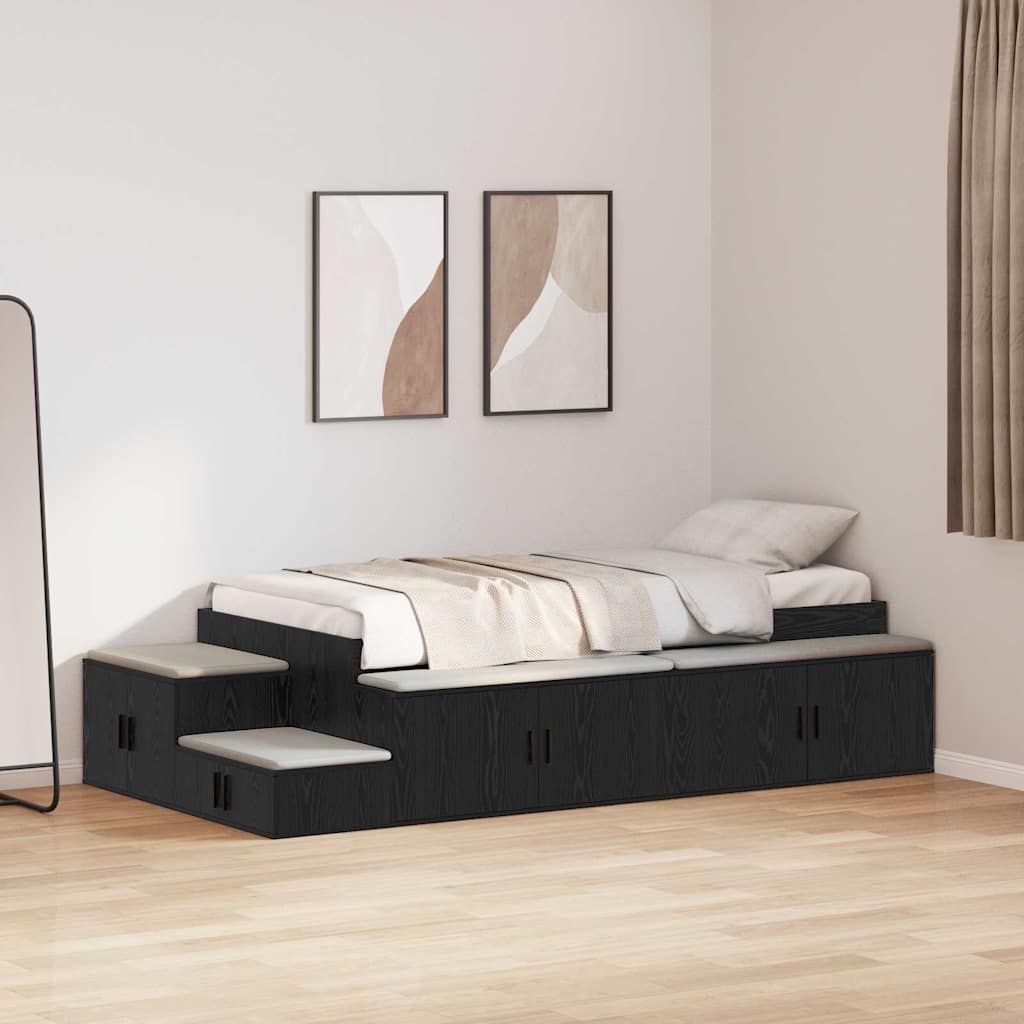 Opbergbedframe Zwart eiken 234 x 103 x 53.5 cm Bewerkt hout is nu te koop bij PeponiXL, paradijselijk wonen!