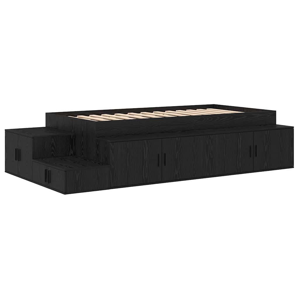 Opbergbedframe Zwart eiken 234 x 103 x 53.5 cm Bewerkt hout is nu te koop bij PeponiXL, paradijselijk wonen!