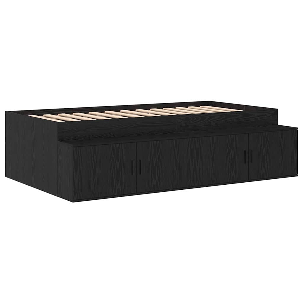 Opbergbedframe Zwart eiken 234 x 103 x 53.5 cm Bewerkt hout is nu te koop bij PeponiXL, paradijselijk wonen!
