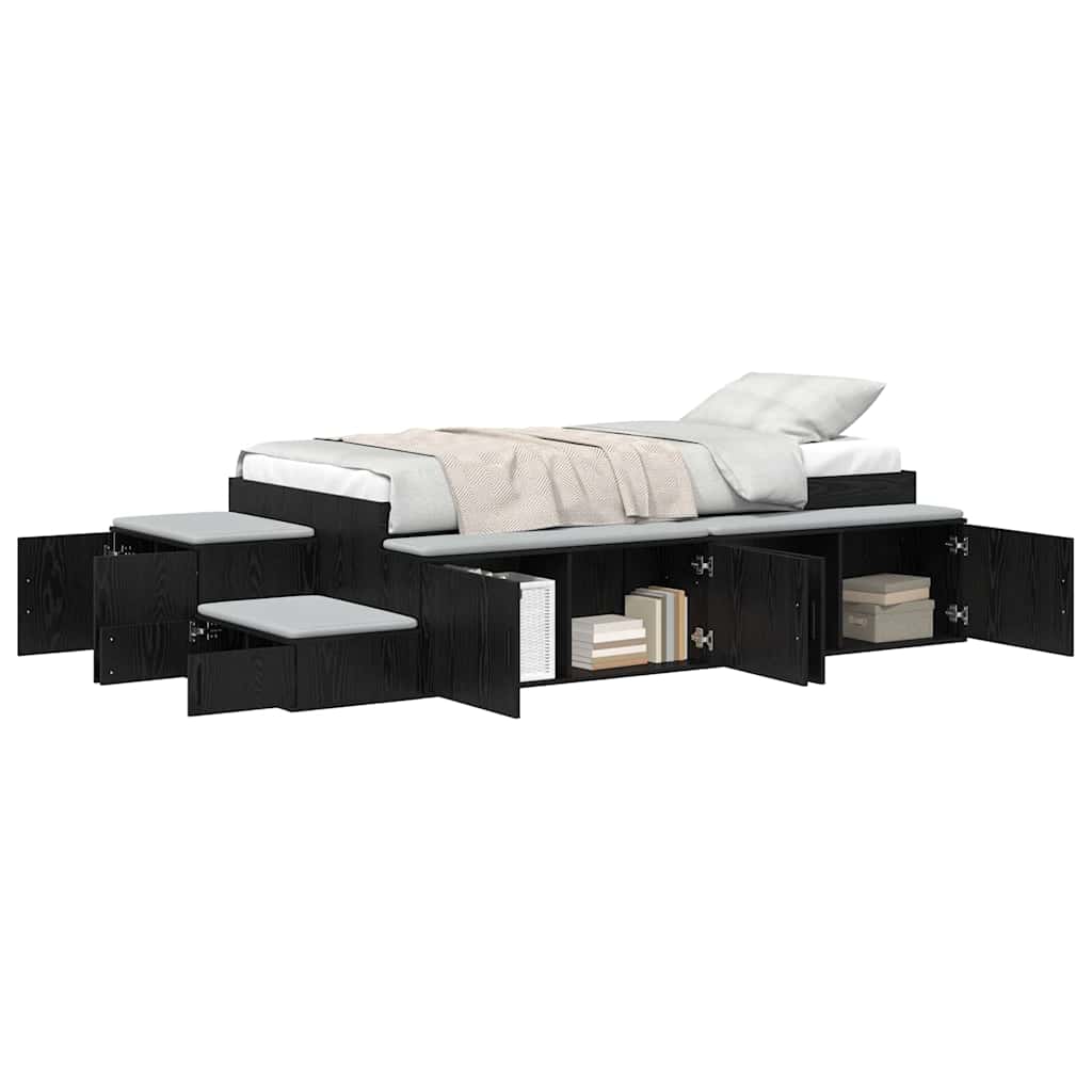 Opbergbedframe Zwart eiken 234 x 103 x 53.5 cm Bewerkt hout is nu te koop bij PeponiXL, paradijselijk wonen!