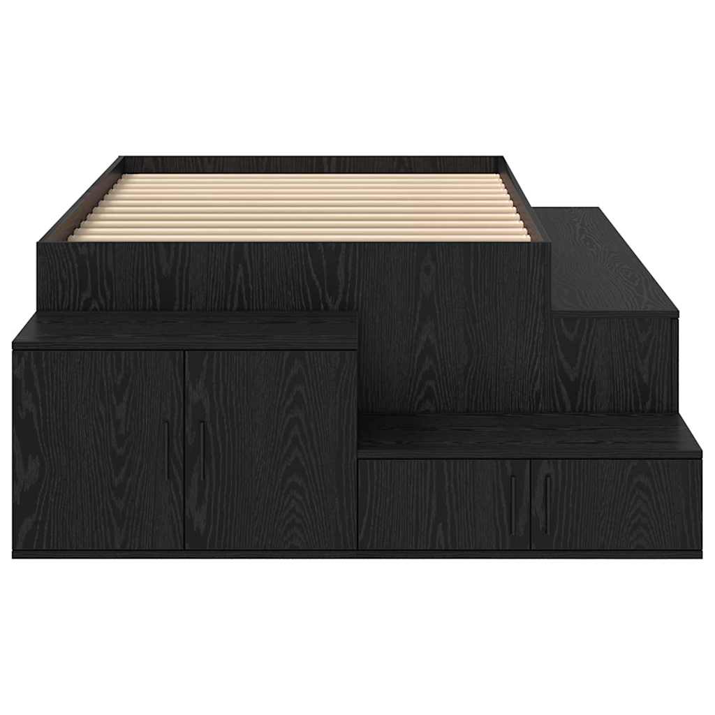 Opbergbedframe Zwart eiken 234 x 103 x 53.5 cm Bewerkt hout is nu te koop bij PeponiXL, paradijselijk wonen!