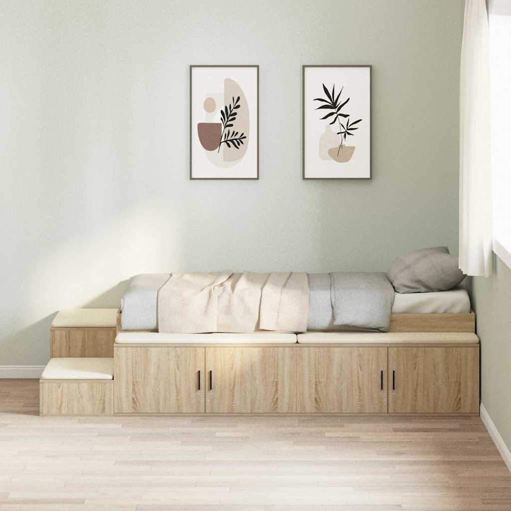Opbergbedframe met opslag Sonoma Eiken 75 cm Bewerkt hout is nu te koop bij PeponiXL, paradijselijk wonen!