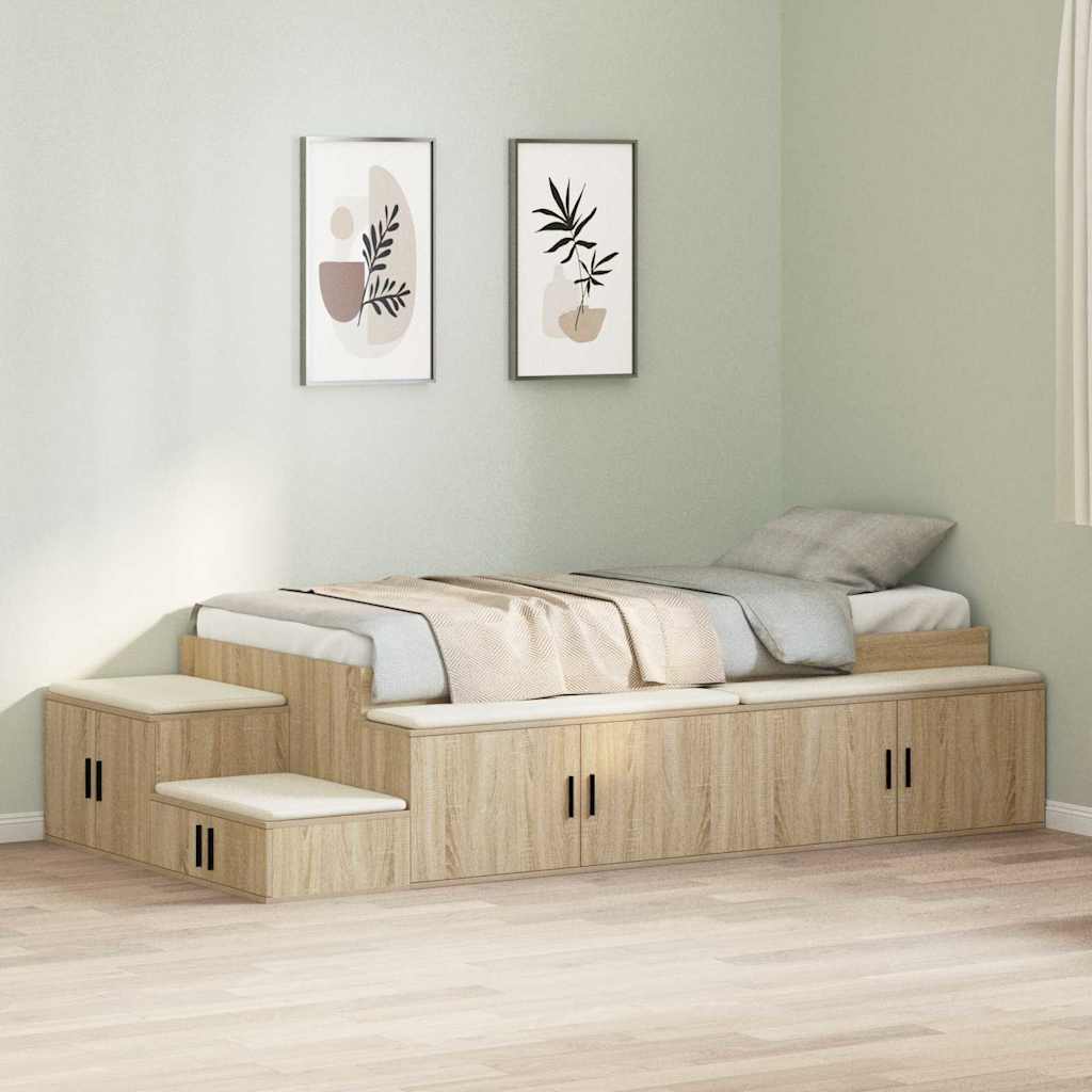 Opbergbedframe met opslag Sonoma Eiken 75 cm Bewerkt hout is nu te koop bij PeponiXL, paradijselijk wonen!