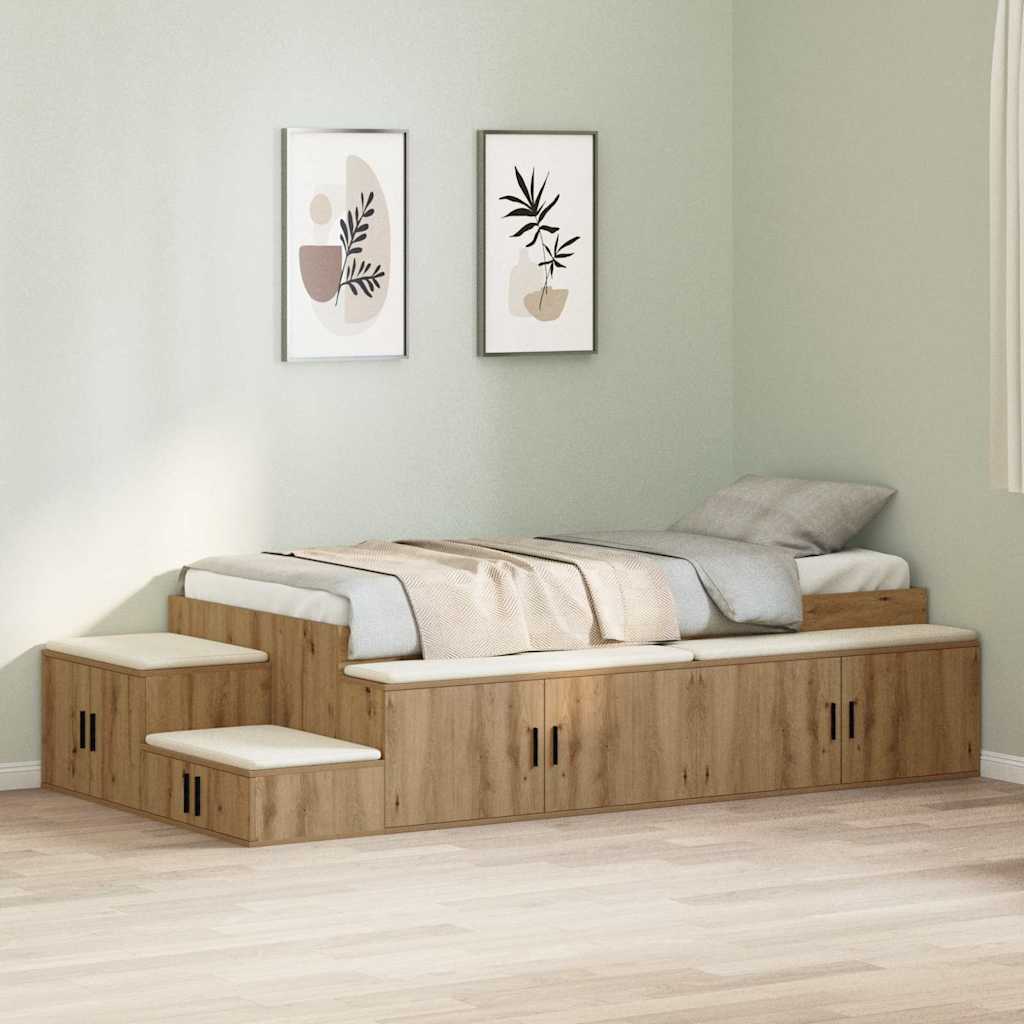 Opbergbedframe met opslag Artisan Eiken 75 cm Bewerkt hout is nu te koop bij PeponiXL, paradijselijk wonen!