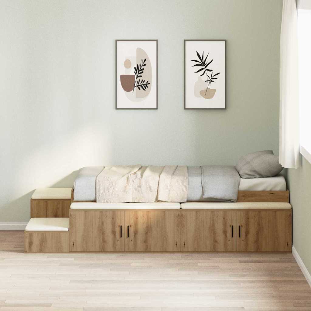 Opbergbedframe met opslag Artisan Eiken 75 cm Bewerkt hout is nu te koop bij PeponiXL, paradijselijk wonen!