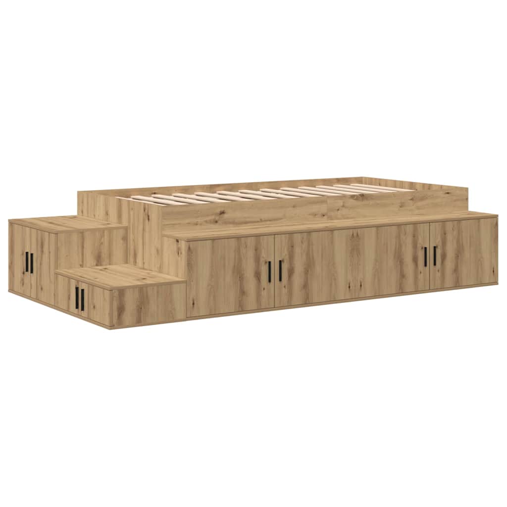 Opbergbedframe met opslag Artisan Eiken 75 cm Bewerkt hout is nu te koop bij PeponiXL, paradijselijk wonen!