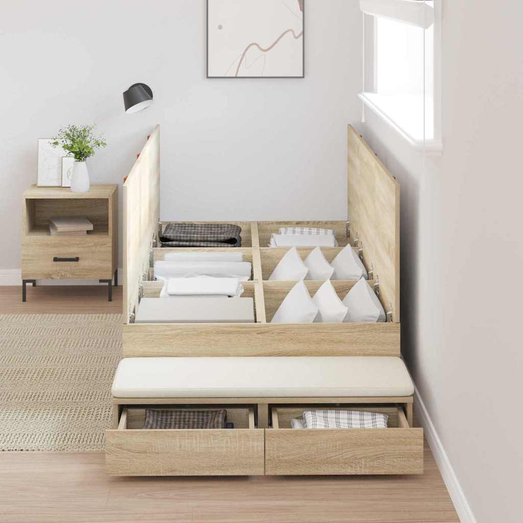 Opbergbedframe met lade Sonoma Eiken 80 cm Bewerkt hout is nu te koop bij PeponiXL, paradijselijk wonen!