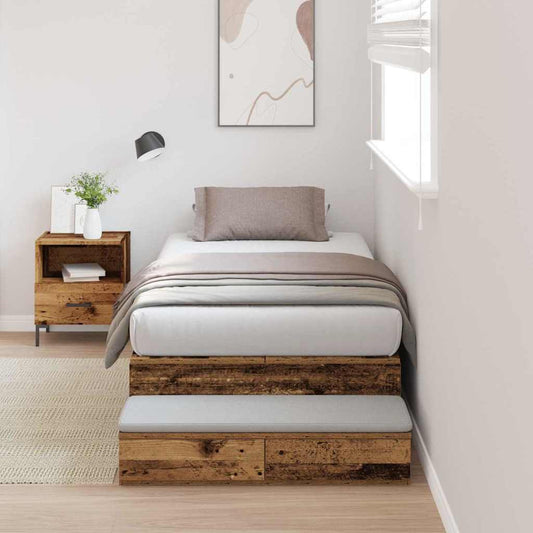 Opbergbedframe met lade met opslag Oud Hout 80 cm Bewerkt hout is nu te koop bij PeponiXL, paradijselijk wonen!