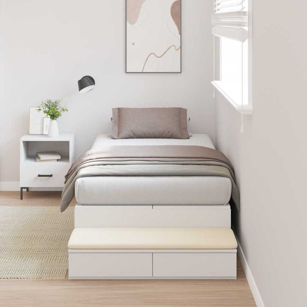 Opbergbedframe met lade met opslag Wit 90 cm Bewerkt hout is nu te koop bij PeponiXL, paradijselijk wonen!