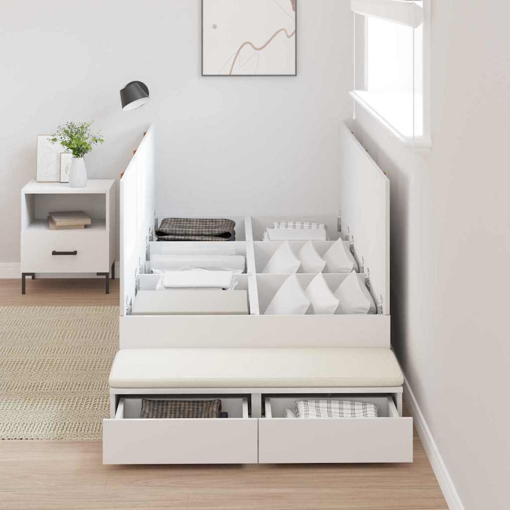 Opbergbedframe met lade met opslag Wit 90 cm Bewerkt hout is nu te koop bij PeponiXL, paradijselijk wonen!