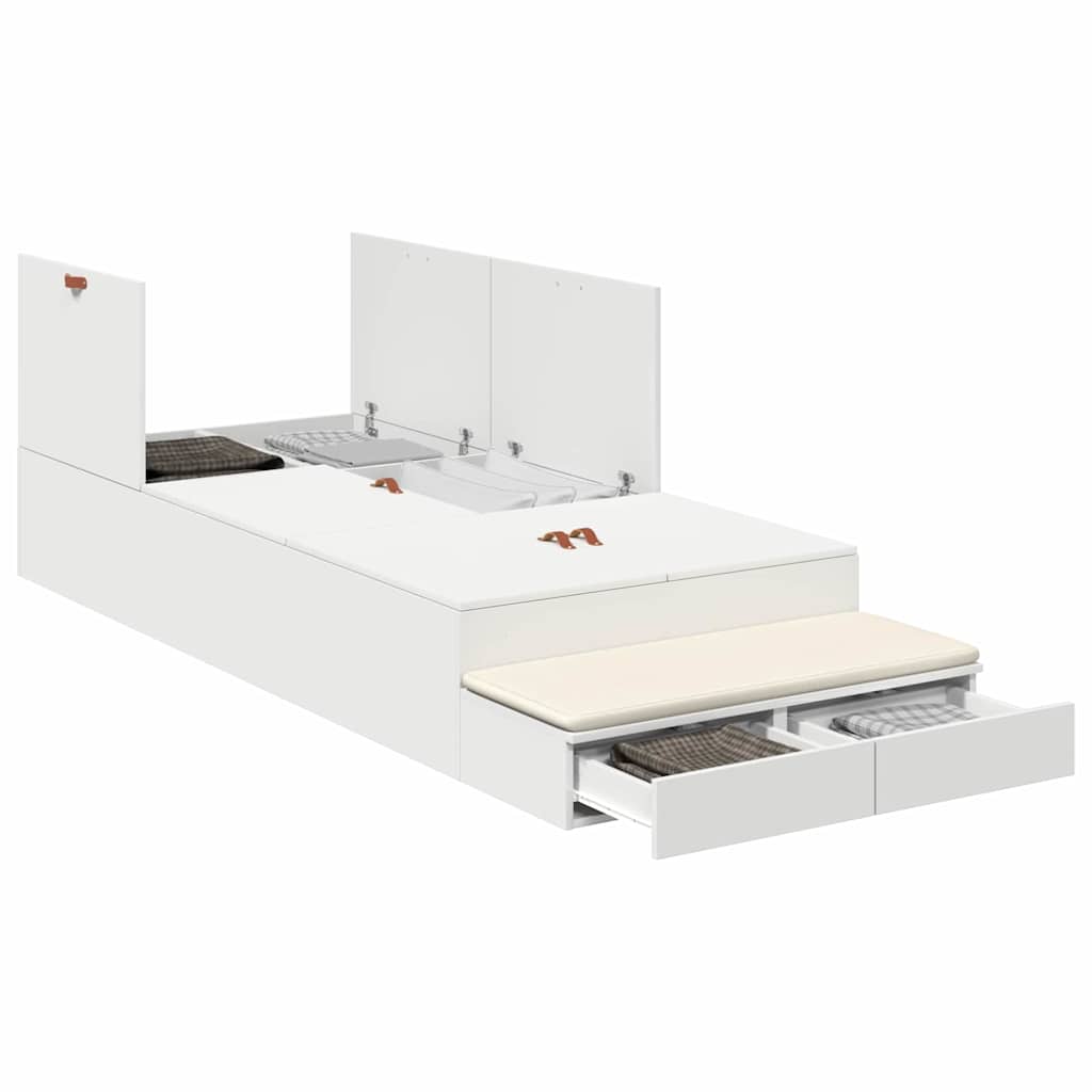 Opbergbedframe met lade met opslag Wit 90 cm Bewerkt hout is nu te koop bij PeponiXL, paradijselijk wonen!