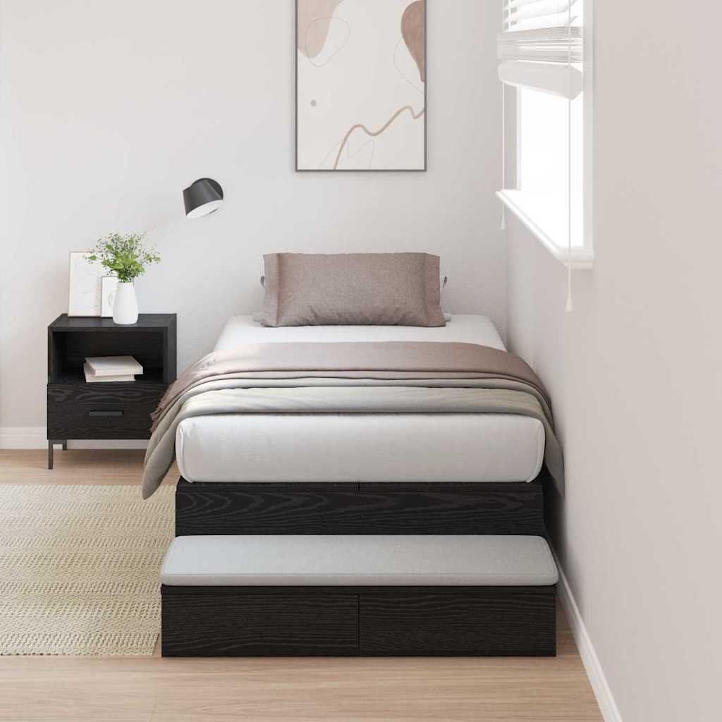Opbergbedframe met lade Zwart Eiken 90 cm Bewerkt hout is nu te koop bij PeponiXL, paradijselijk wonen!