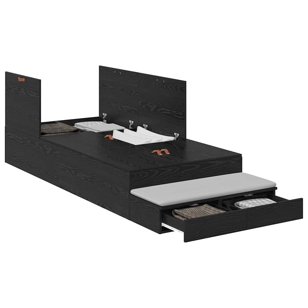 Opbergbedframe met lade Zwart Eiken 90 cm Bewerkt hout is nu te koop bij PeponiXL, paradijselijk wonen!