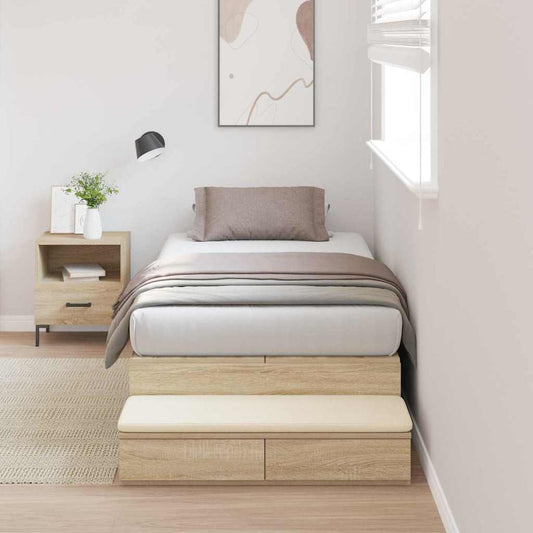 Opbergbedframe met lade Sonoma Eiken 90 cm Bewerkt hout is nu te koop bij PeponiXL, paradijselijk wonen!