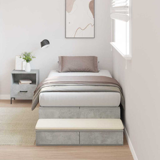 Opbergbedframe met lade Beton Grijs 90 cm Bewerkt hout is nu te koop bij PeponiXL, paradijselijk wonen!