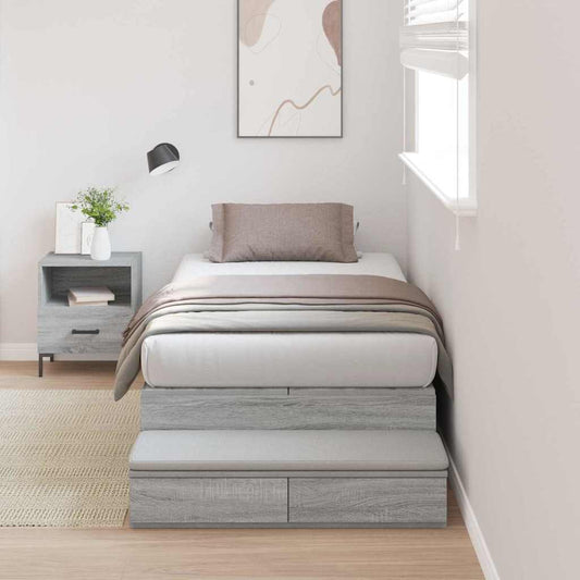 Opbergbedframe met lade Grijs Sonoma 90 cm Bewerkt hout is nu te koop bij PeponiXL, paradijselijk wonen!