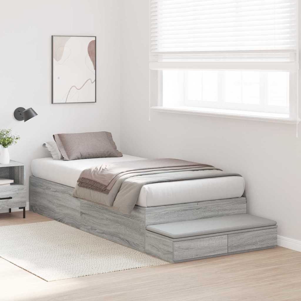 Opbergbedframe met lade Grijs Sonoma 90 cm Bewerkt hout