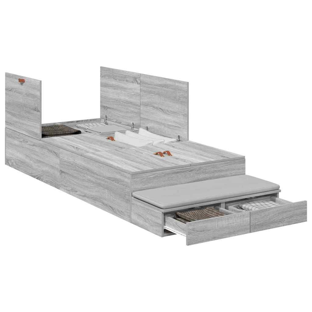 Opbergbedframe met lade Grijs Sonoma 90 cm Bewerkt hout