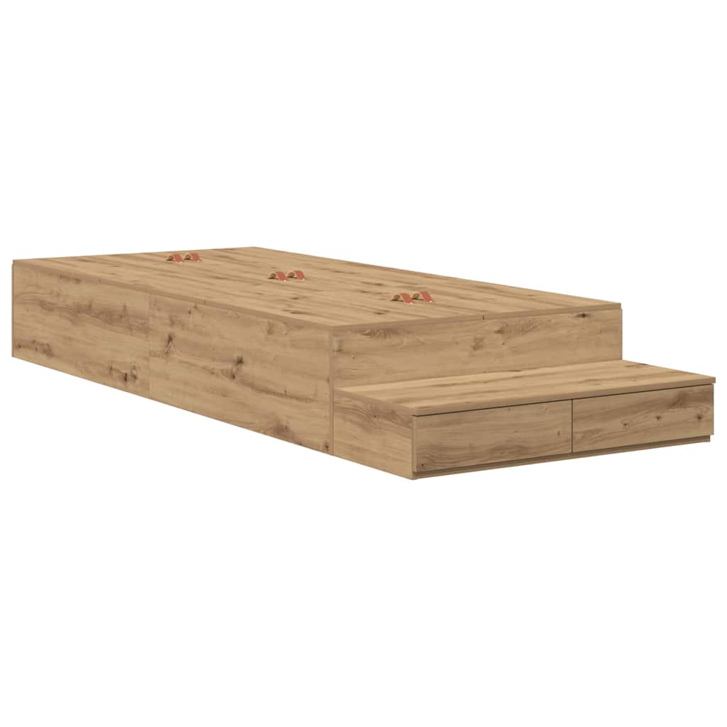 Opbergbedframe met lade Artisan Eiken 90 cm Bewerkt hout