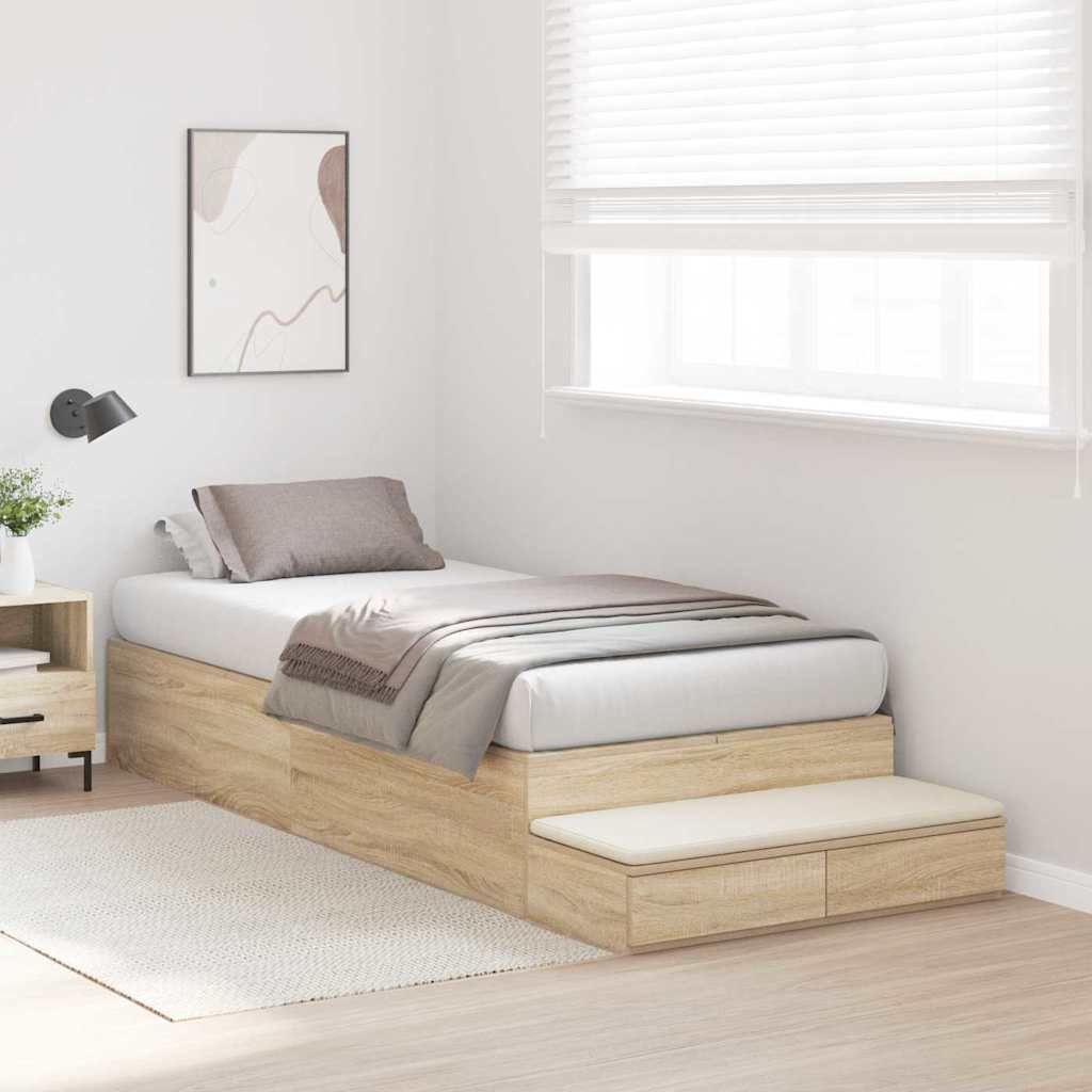 Opbergbedframe met lade Sonoma Eiken 100 cm Bewerkt hout is nu te koop bij PeponiXL, paradijselijk wonen!