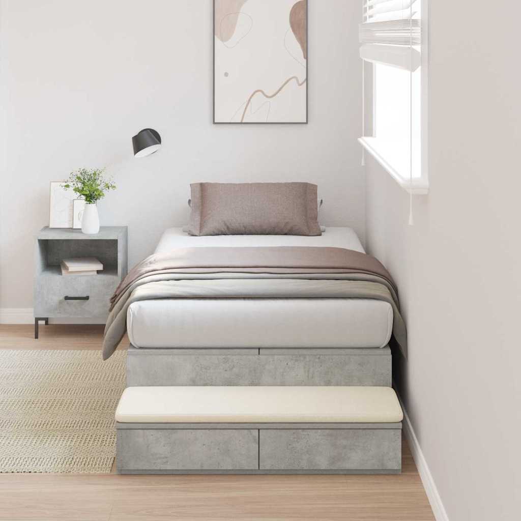 Opbergbedframe met lade Beton Grijs 100 cm Bewerkt hout is nu te koop bij PeponiXL, paradijselijk wonen!