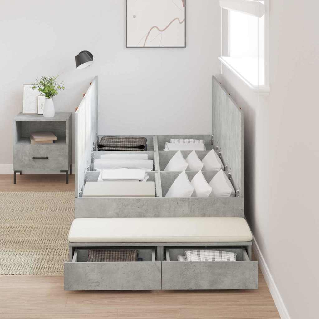 Opbergbedframe met lade Beton Grijs 100 cm Bewerkt hout is nu te koop bij PeponiXL, paradijselijk wonen!