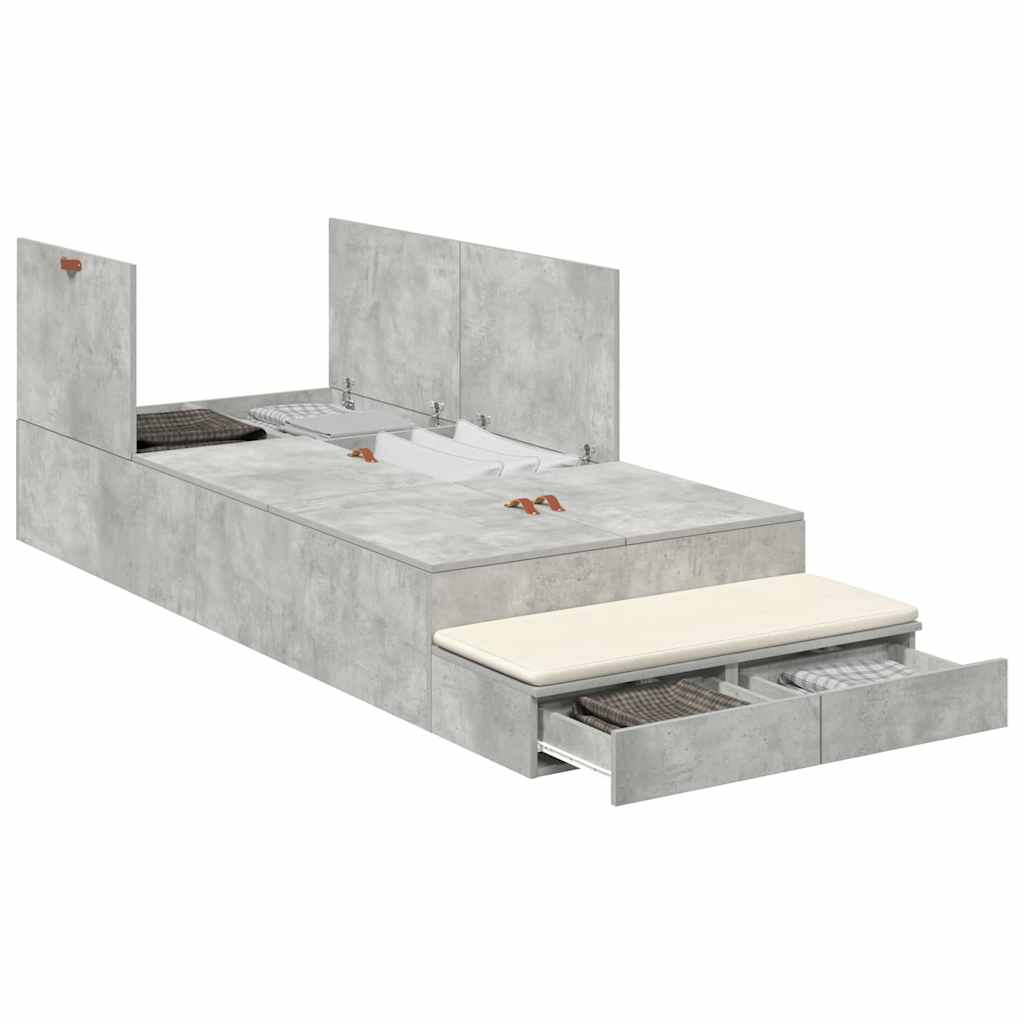 Opbergbedframe met lade Beton Grijs 100 cm Bewerkt hout is nu te koop bij PeponiXL, paradijselijk wonen!