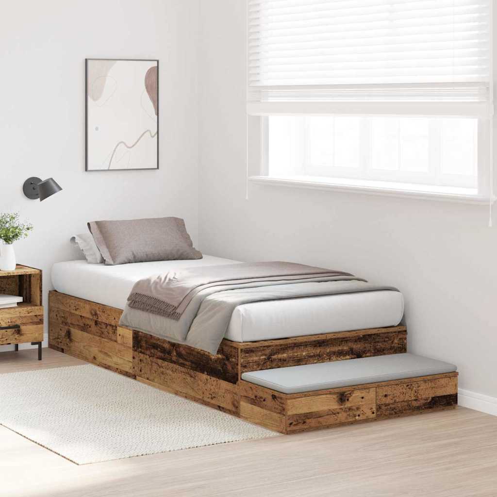 Opbergbedframe met lade met opslag Oud Hout 100 cm Bewerkt hout is nu te koop bij PeponiXL, paradijselijk wonen!