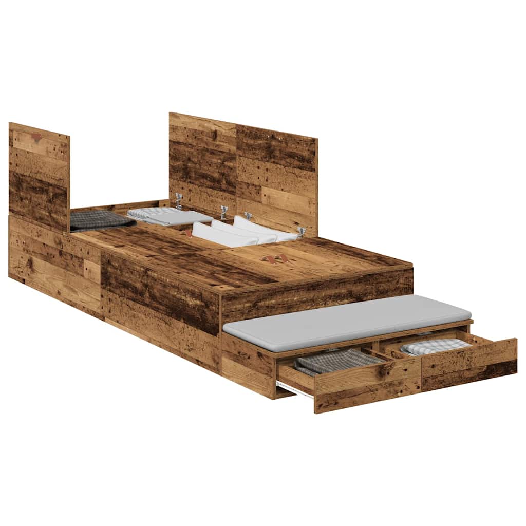 Opbergbedframe met lade met opslag Oud Hout 100 cm Bewerkt hout is nu te koop bij PeponiXL, paradijselijk wonen!