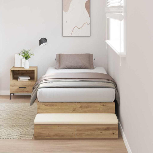 Opbergbedframe met lade Artisan Eiken 100 cm Bewerkt hout is nu te koop bij PeponiXL, paradijselijk wonen!