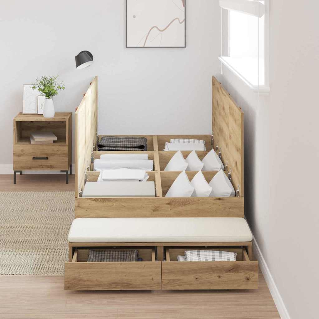 Opbergbedframe met lade Artisan Eiken 100 cm Bewerkt hout
