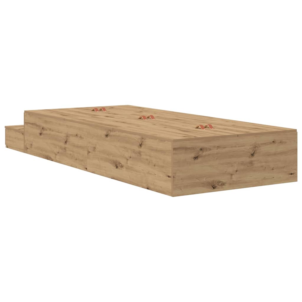 Opbergbedframe met lade Artisan Eiken 100 cm Bewerkt hout