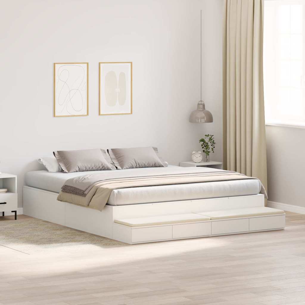 Opbergbedframe met lade met opslag Wit 200 cm Bewerkt hout is nu te koop bij PeponiXL, paradijselijk wonen!