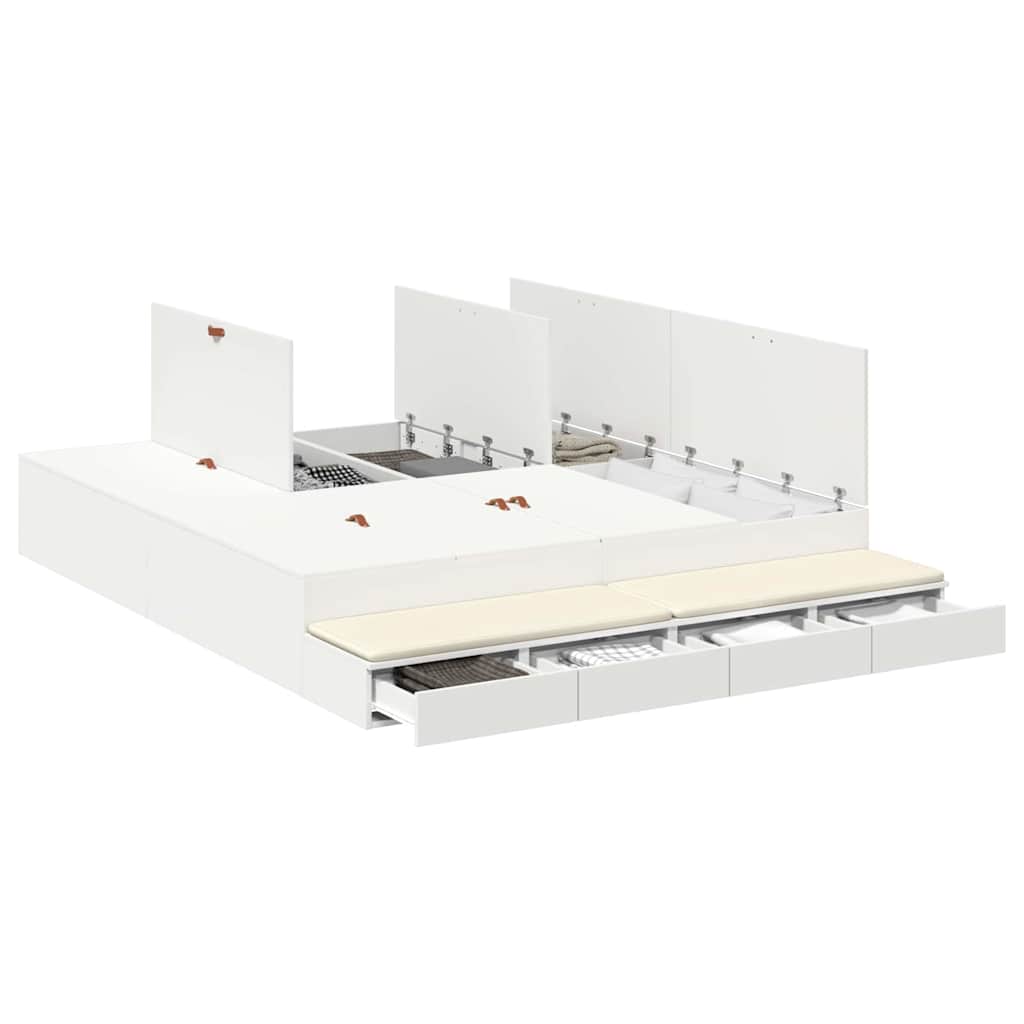 Opbergbedframe met lade met opslag Wit 200 cm Bewerkt hout is nu te koop bij PeponiXL, paradijselijk wonen!