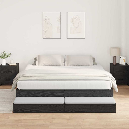 Opbergbedframe met lade Zwart Eiken 200 cm Bewerkt hout is nu te koop bij PeponiXL, paradijselijk wonen!
