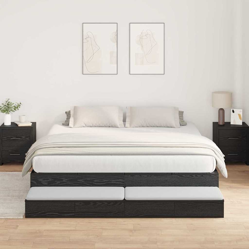Opbergbedframe met lade Zwart Eiken 200 cm Bewerkt hout is nu te koop bij PeponiXL, paradijselijk wonen!