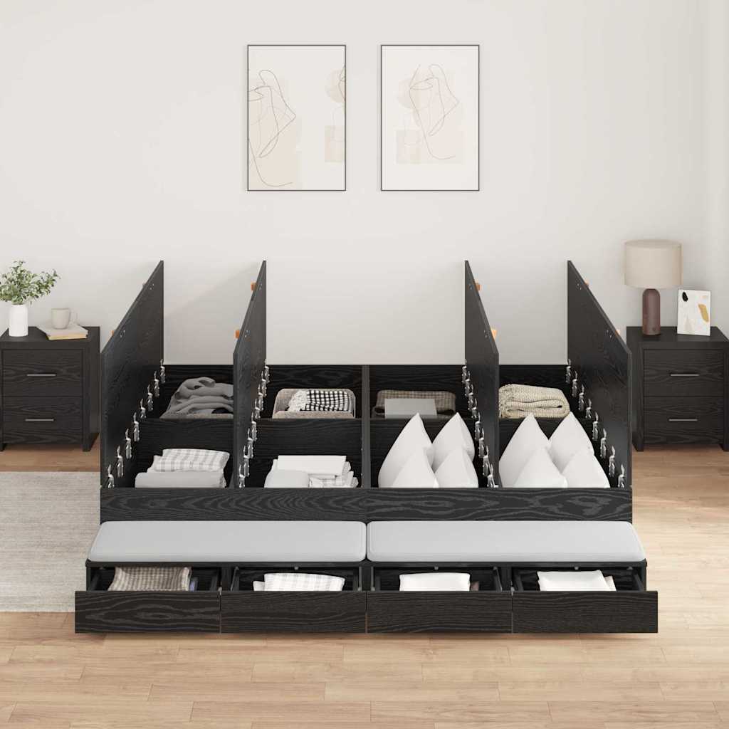 Opbergbedframe met lade Zwart Eiken 200 cm Bewerkt hout is nu te koop bij PeponiXL, paradijselijk wonen!