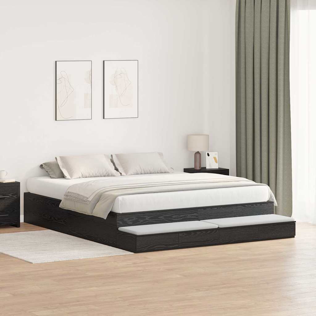 Opbergbedframe met lade Zwart Eiken 200 cm Bewerkt hout is nu te koop bij PeponiXL, paradijselijk wonen!