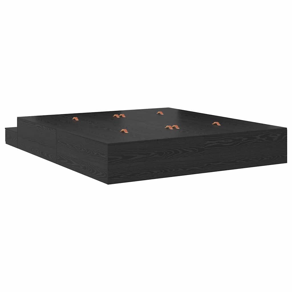 Opbergbedframe met lade Zwart Eiken 200 cm Bewerkt hout is nu te koop bij PeponiXL, paradijselijk wonen!
