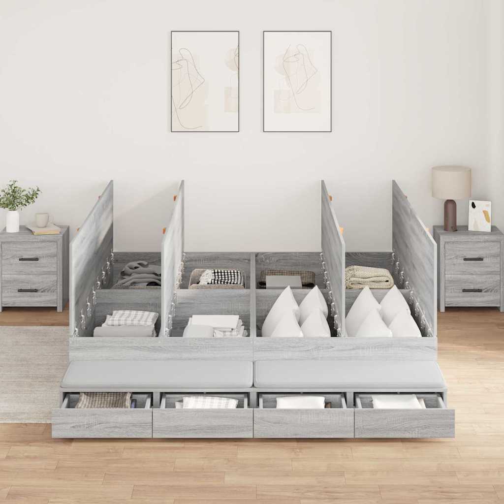 Opbergbedframe met lade Grijs Sonoma 200 cm Bewerkt hout is nu te koop bij PeponiXL, paradijselijk wonen!
