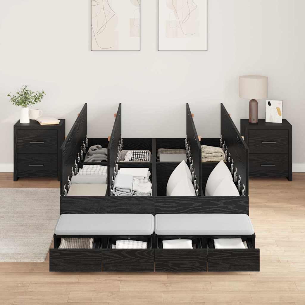 Opbergbedframe met lade Zwart Eiken 120 cm Bewerkt hout is nu te koop bij PeponiXL, paradijselijk wonen!