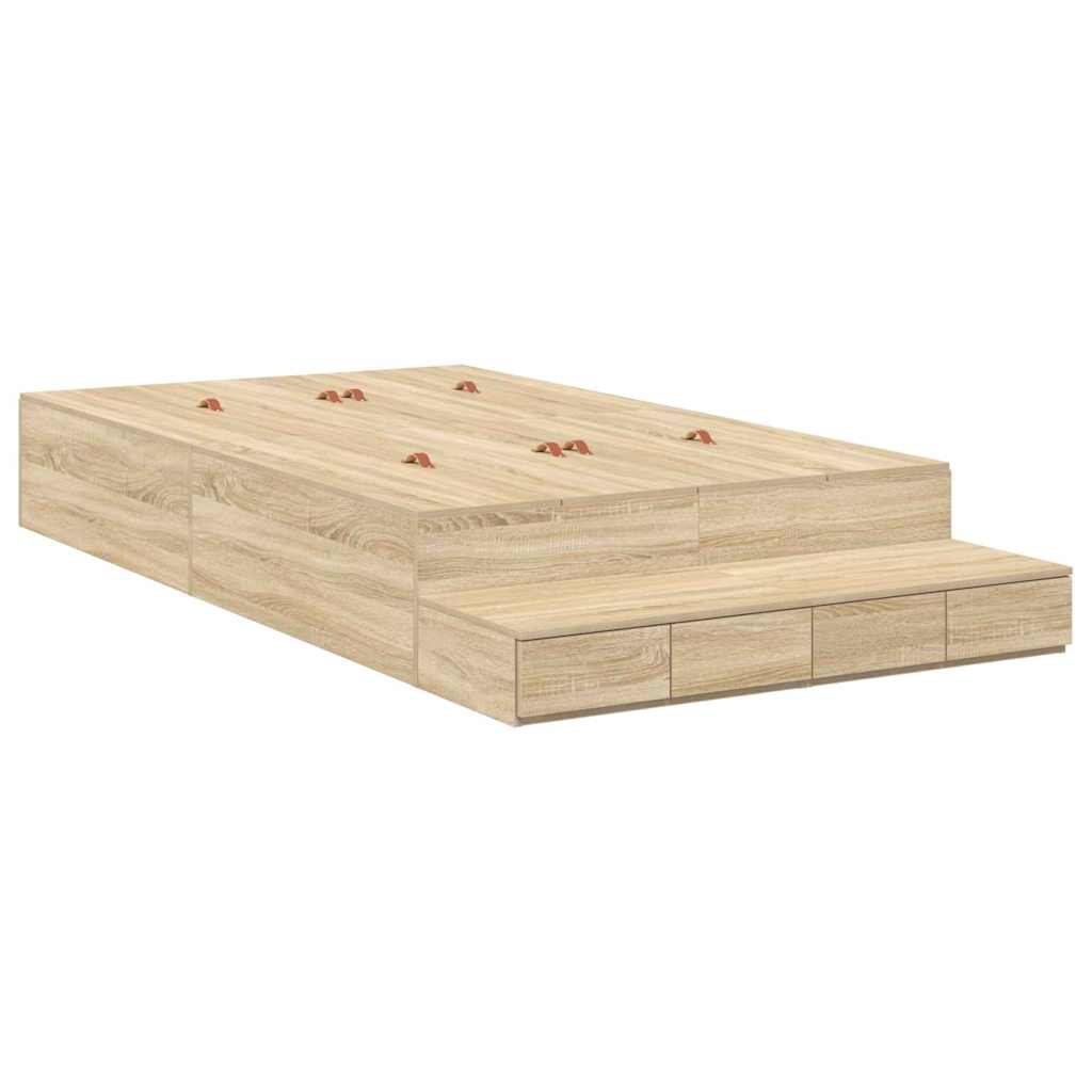 Opbergbedframe met lade Sonoma Eiken 120 cm Bewerkt hout is nu te koop bij PeponiXL, paradijselijk wonen!