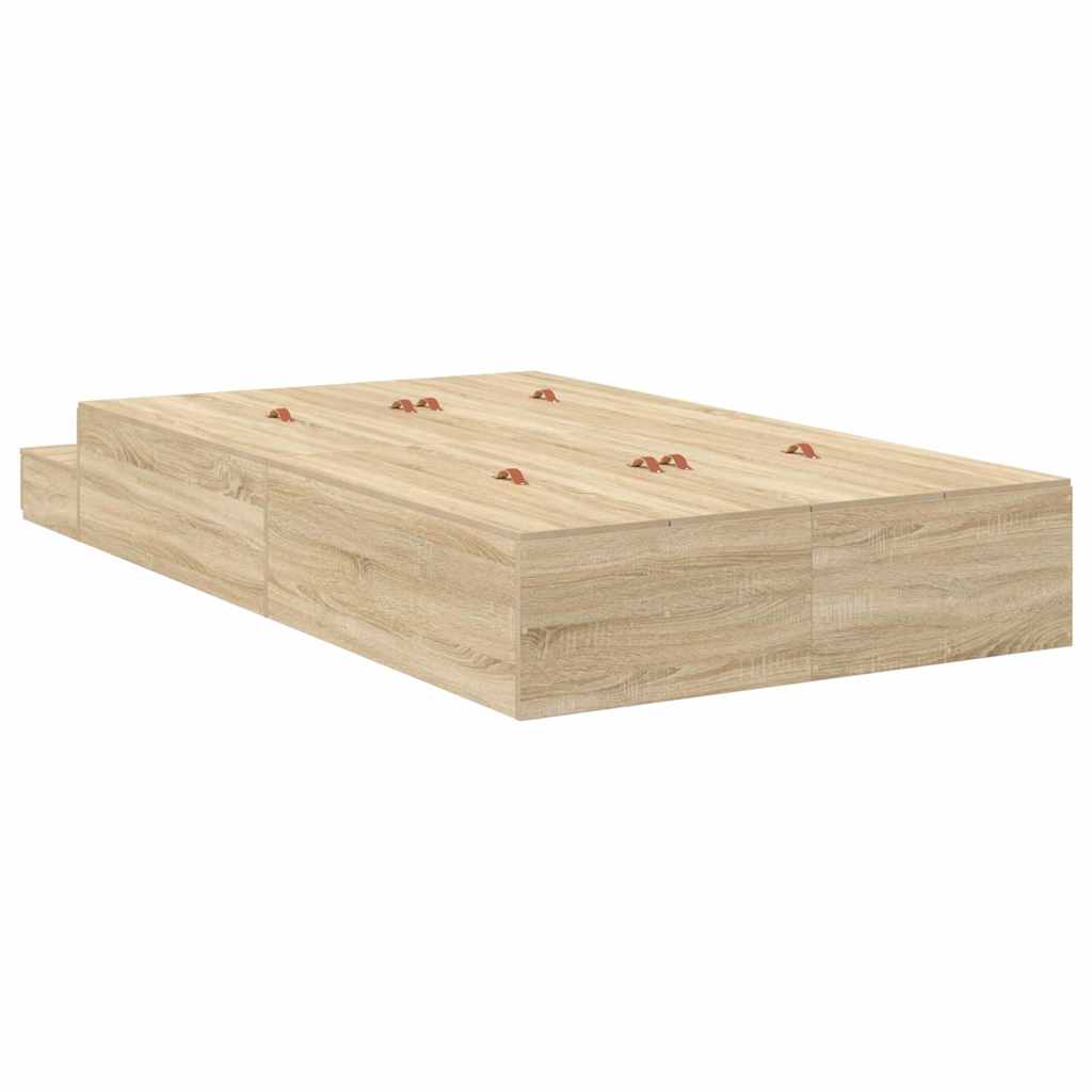 Opbergbedframe met lade Sonoma Eiken 120 cm Bewerkt hout is nu te koop bij PeponiXL, paradijselijk wonen!