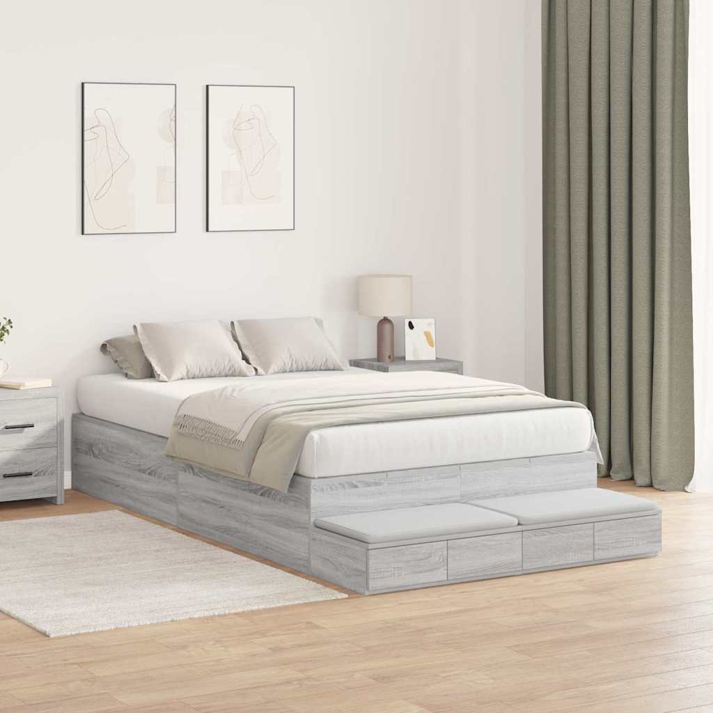 Opbergbedframe met lade Grijs Sonoma 120 cm Bewerkt hout is nu te koop bij PeponiXL, paradijselijk wonen!